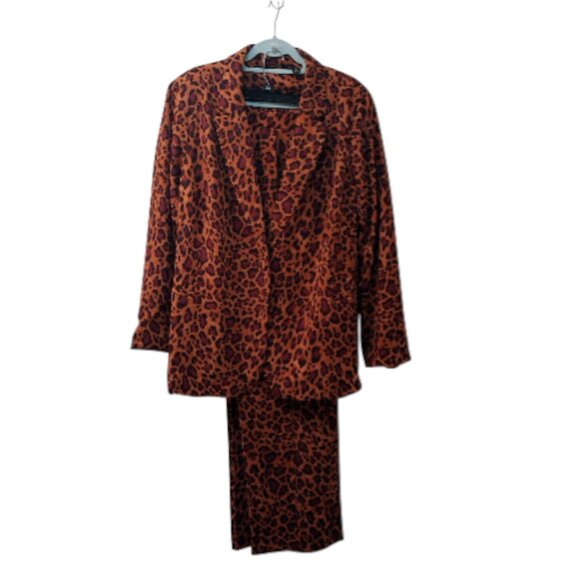 IMAN: 2pc Leopard Print Pantsuit, Size 2X, Brunt Orange, Reddish Brown, Black - Picture 2 of 12